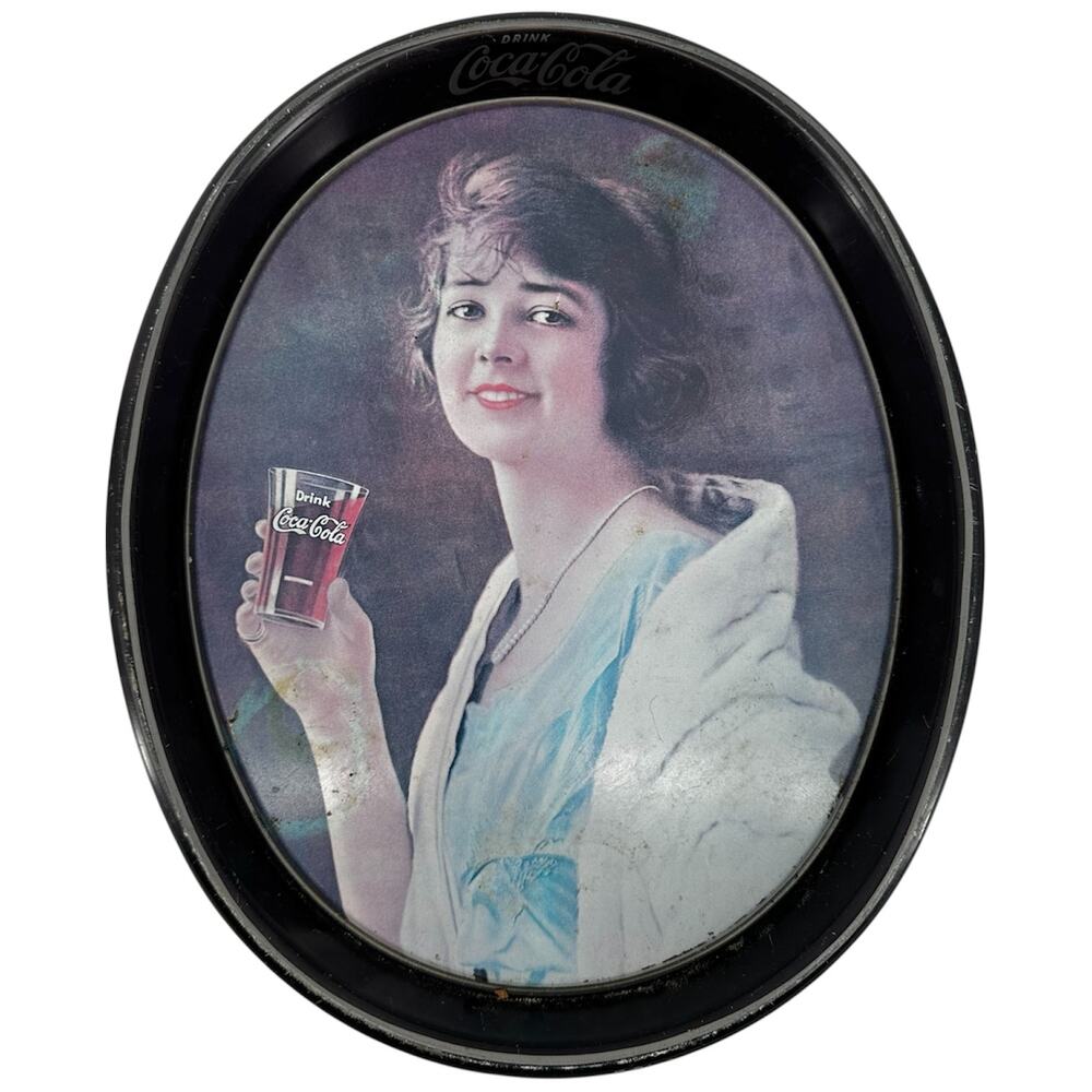 Vintage Coca Cola "Drink Coke" Oval Metal Serving Tray '73 Flapper Lithographed